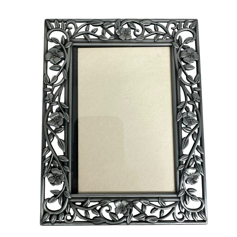 Decorel Silver Pewter Floral Frame 3 x 4 Photo Frame Ornate Picture Decor